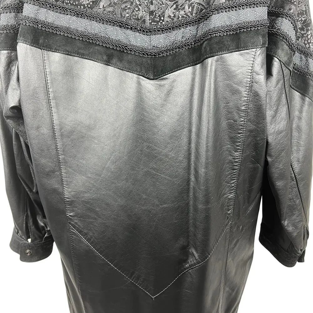Wilsons Leather Long Trench Coat Jacket Mens Medium Black VTG Lace Suede Lined - Picture 13 of 16